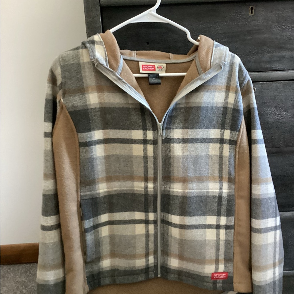 Stormy Cromer Cozy Gray and Tan Plaid Jacket